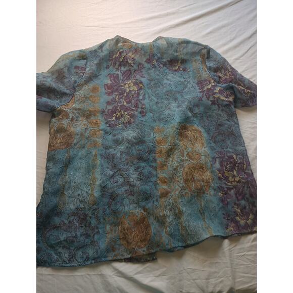 Koret Vintage Sheer Indigo Brown Floral Art To Wear Goth Grunge Button Down 16 - Picture 5 of 5